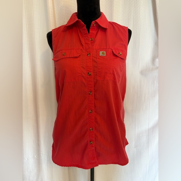 Carhartt red button down collar tank top size small (4-6) - Picture 7 of 7